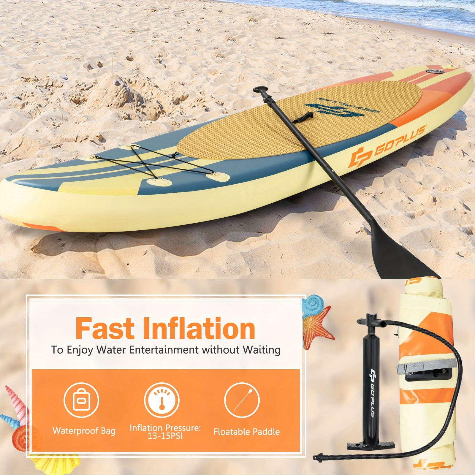 MULTIGOT 11" Inflatable Stand-Up Paddle Board Surfboard with Aluminum Paddle, Carry Bag, and Accessories - Durable Multi-Color PVC, Non-Slip EVA Deck, Adjustable Fins for All Skill Levels - 图片 8