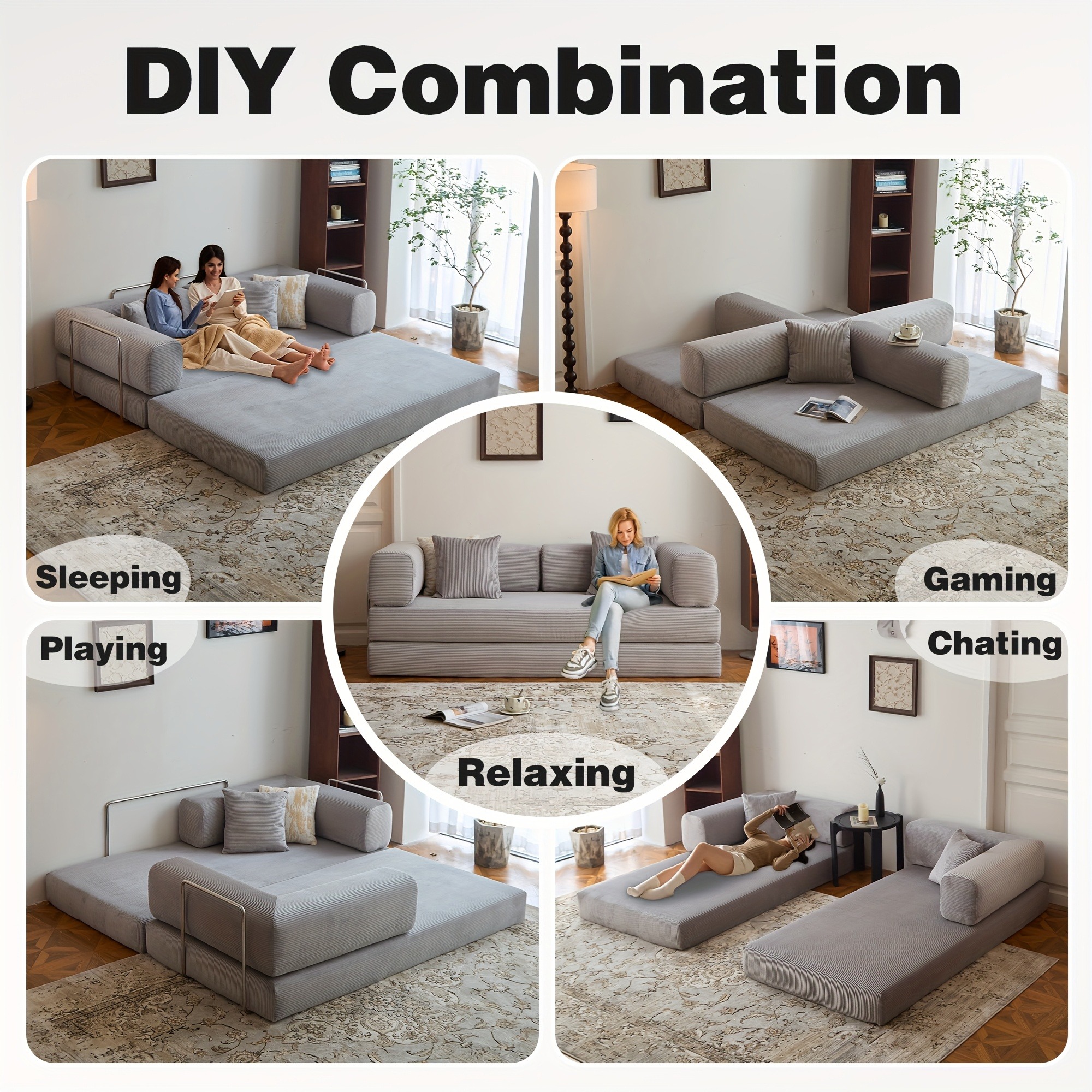 78.8'' Foldable Sofa Bed - 4-in-1 Convertible Sleeper Sofa with Memory Foam Cushioning, Space-Saving Floor Couch with Pillow Back Support & Armrests - 图片 9