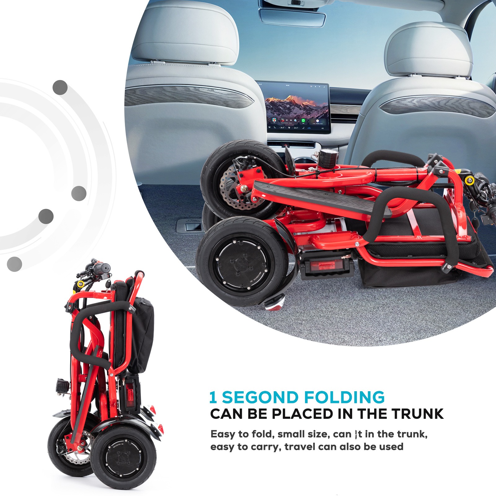 Cougar Folding Mobility Scooter, Lightweight Portable Scooter for Adults - 3 Wheel Motorized Scooter - Travel Scooters, 280lbs, Only 49lbs - 15mi Range Electric Scooter Adults - 图片 13