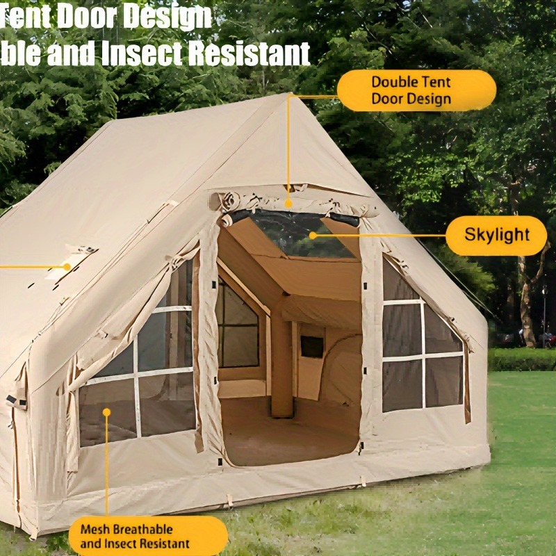 Inflatable Camping Tent With Pump, Glamping Tents, Easy Setup 4 Season Waterproof Windproof Outdoor Blow Up Tent, Luxury Cabin Tent With Mesh Windows & Doors Air Tents For Camping Adult - 图片 4