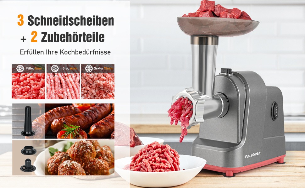 Electric Meat Grinder & Food Processor - Sausage Stuffer, Cookie Dough Mixer with 3 Stainless Steel Plates - Perfect for Home Kitchen - 图片 6