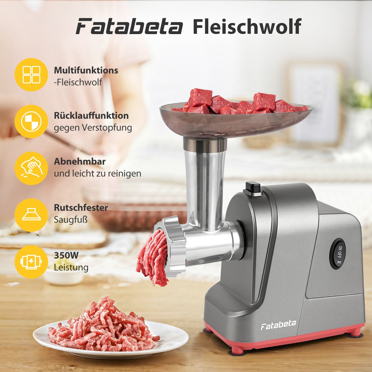 Electric Meat Grinder & Food Processor - Sausage Stuffer, Cookie Dough Mixer with 3 Stainless Steel Plates - Perfect for Home Kitchen - 图片 4