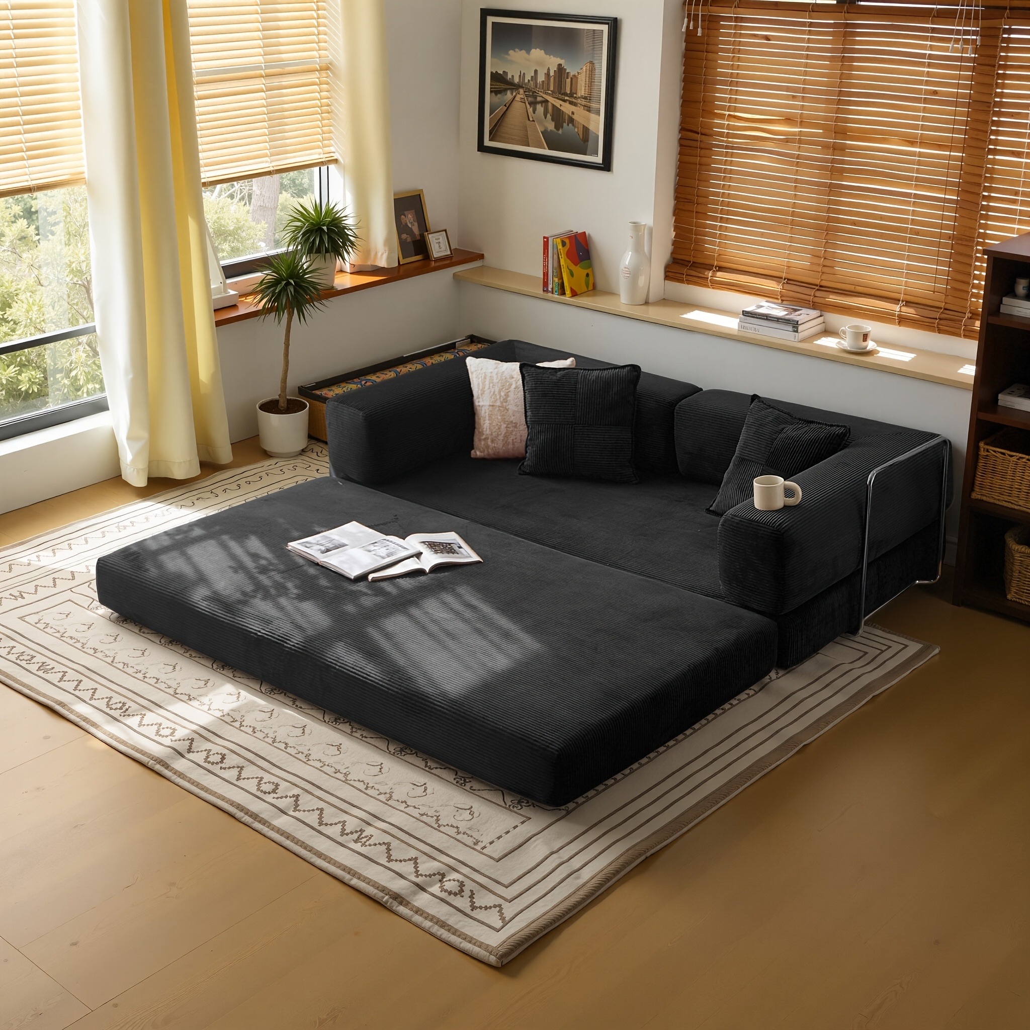 78.8'' Foldable Sofa Bed - 4-in-1 Convertible Sleeper Sofa with Memory Foam Cushioning, Space-Saving Floor Couch with Pillow Back Support & Armrests - 图片 2