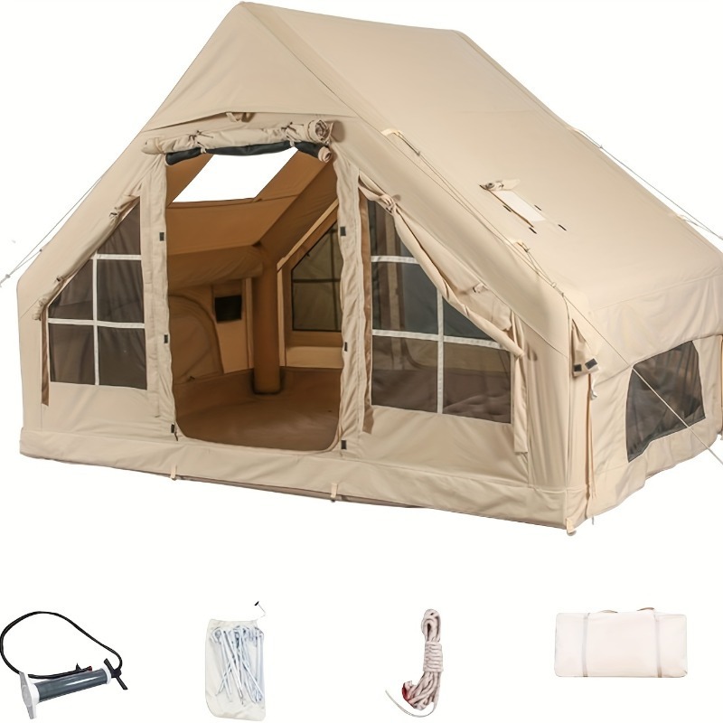 Inflatable Camping Tent With Pump, Glamping Tents, Easy Setup 4 Season Waterproof Windproof Outdoor Blow Up Tent, Luxury Cabin Tent With Mesh Windows & Doors Air Tents For Camping Adult - 图片 14
