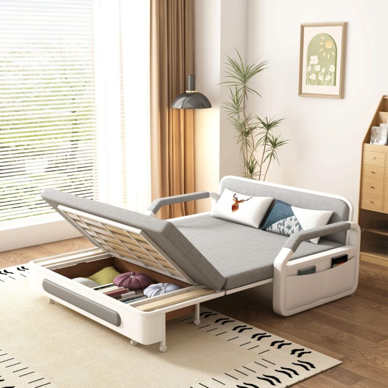 Modern multifunctional folding sofa bed, double seat design with built-in storage space, suitable for living room/balcony/apartment use - 图片 7