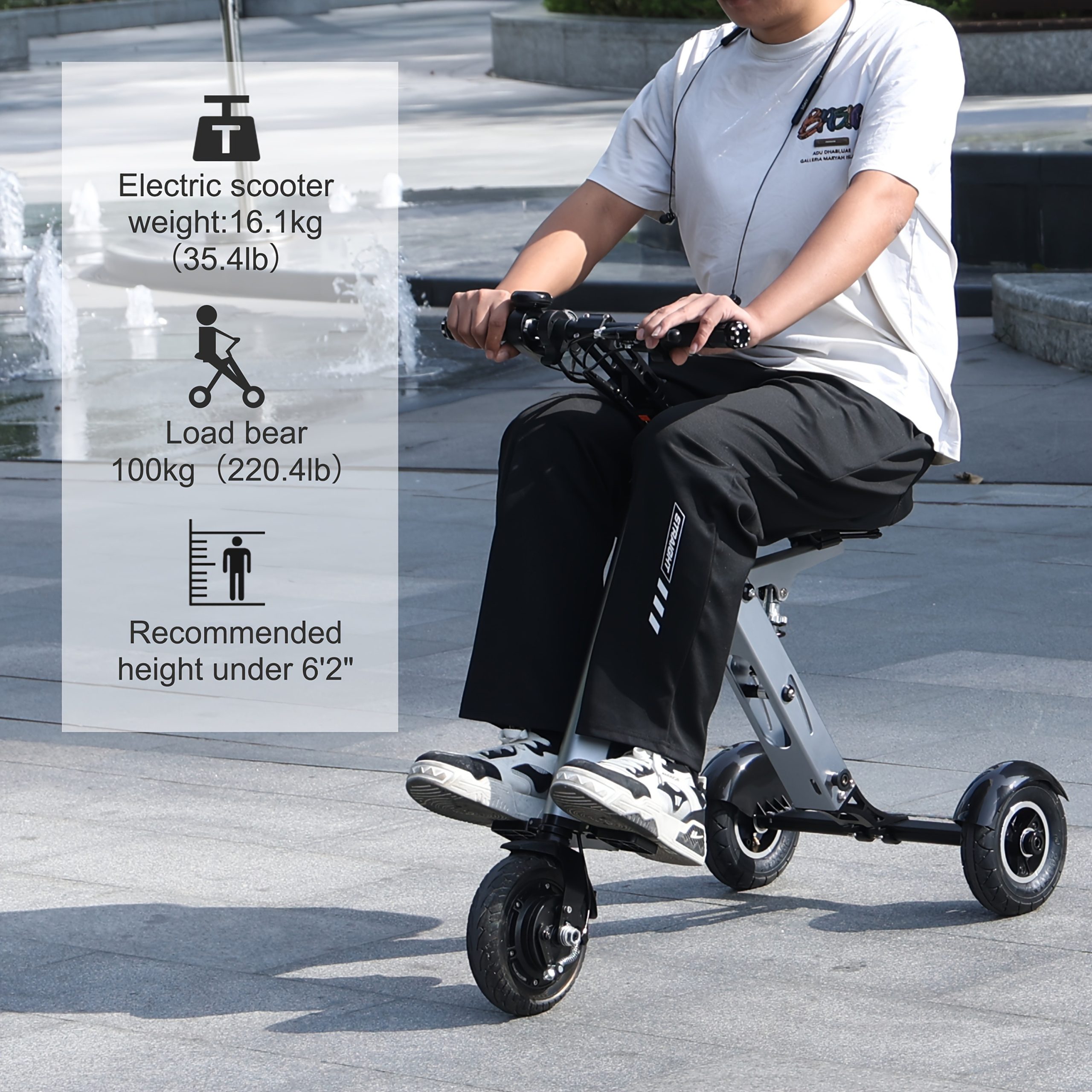 TopMate Electric Scooter, 8 Inch 3 Wheel Foldable Trike with Adult Seat, Lightweight Electric Scooter with Removable 36V 7.8AH Battery And Reverse Function - 图片 7