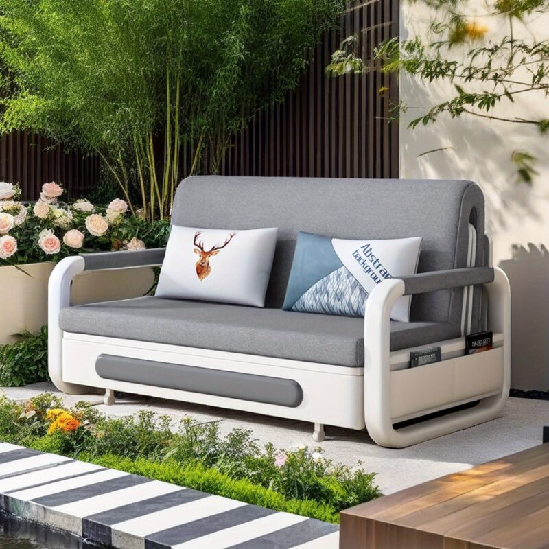 Modern multifunctional folding sofa bed, double seat design with built-in storage space, suitable for living room/balcony/apartment use - 图片 6