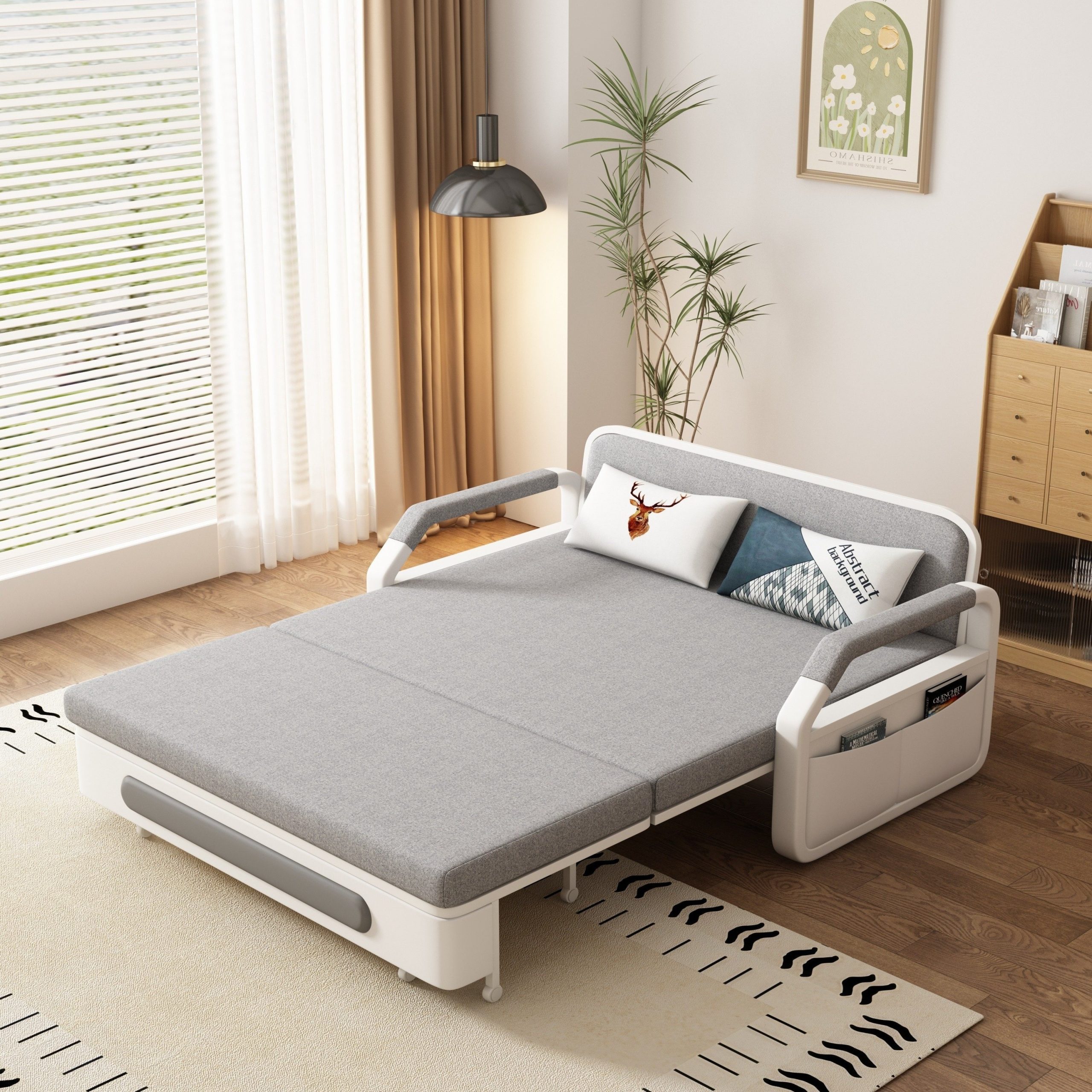 Modern multifunctional folding sofa bed, double seat design with built-in storage space, suitable for living room/balcony/apartment use - 图片 8