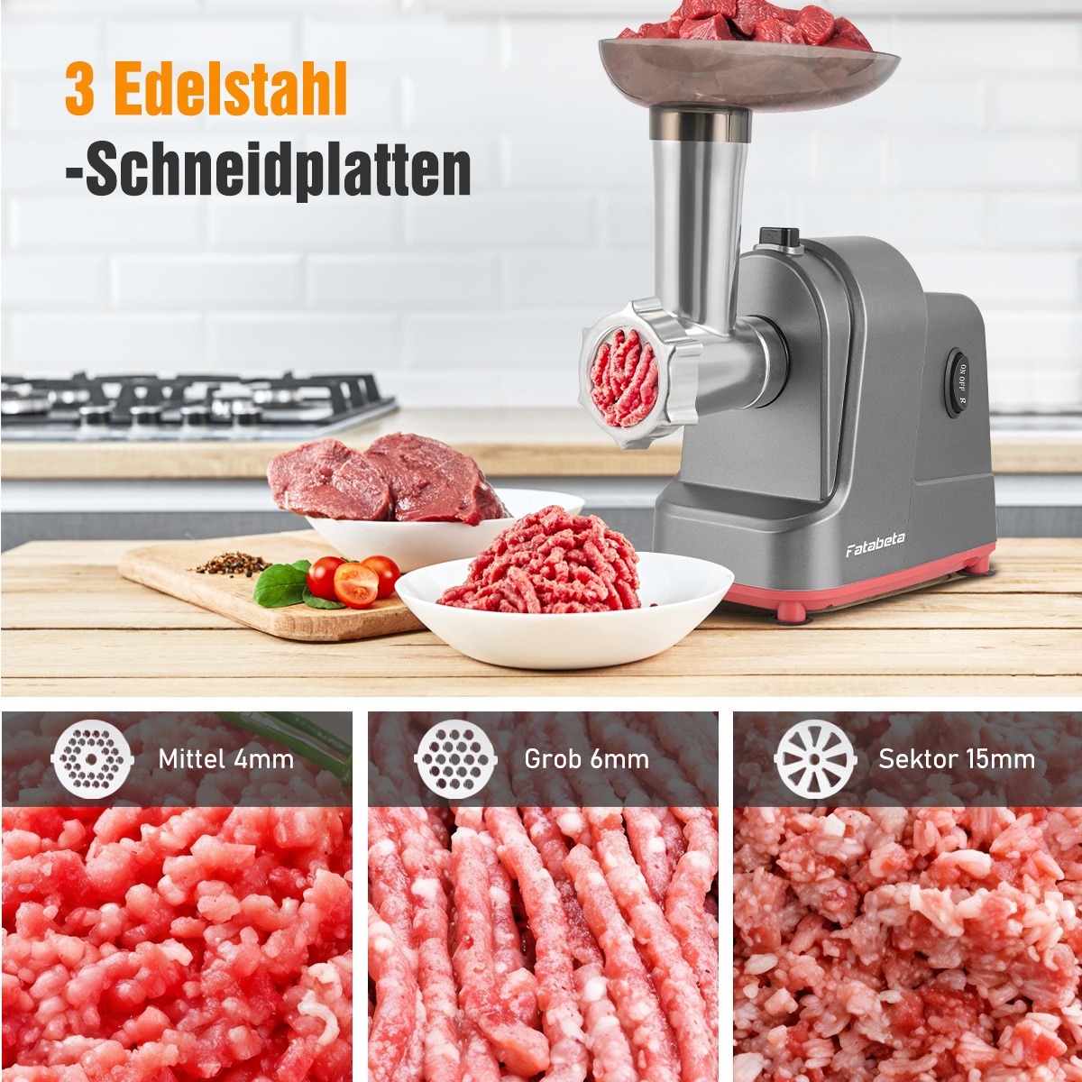 Electric Meat Grinder & Food Processor - Sausage Stuffer, Cookie Dough Mixer with 3 Stainless Steel Plates - Perfect for Home Kitchen - 图片 17