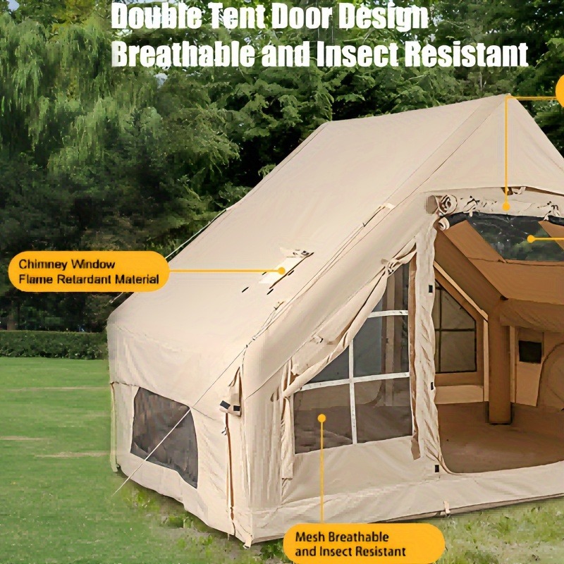 Inflatable Camping Tent With Pump, Glamping Tents, Easy Setup 4 Season Waterproof Windproof Outdoor Blow Up Tent, Luxury Cabin Tent With Mesh Windows & Doors Air Tents For Camping Adult - 图片 12