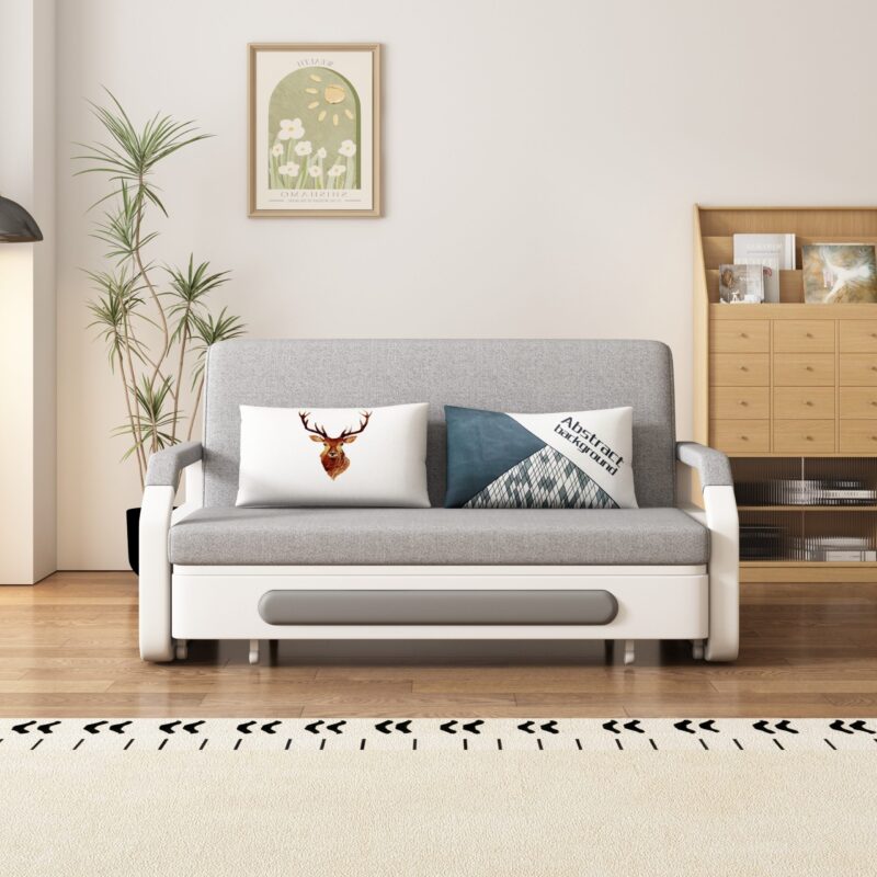 Modern multifunctional folding sofa bed, double seat design with built-in storage space, suitable for living room/balcony/apartment use - 图片 10