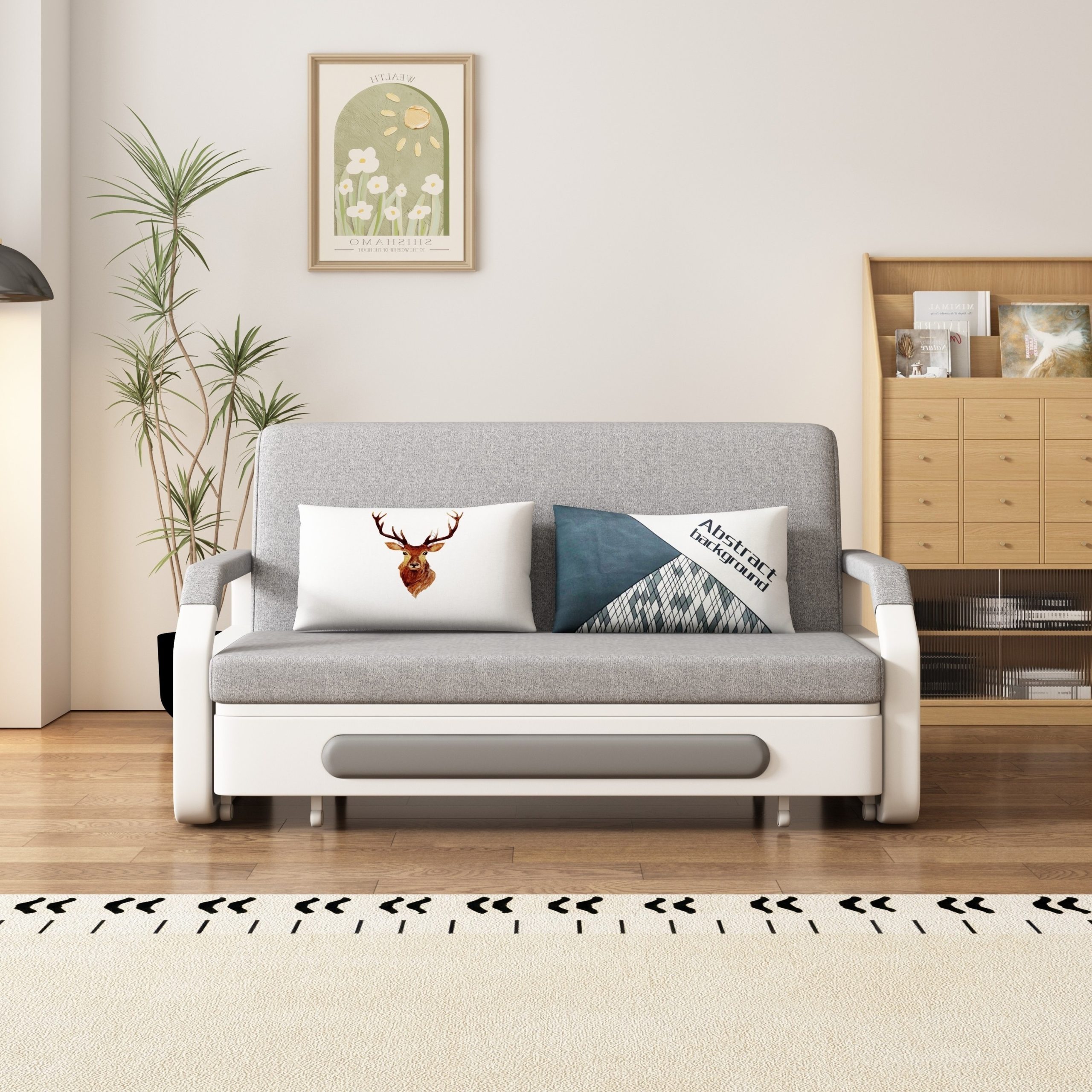 Modern multifunctional folding sofa bed, double seat design with built-in storage space, suitable for living room/balcony/apartment use - 图片 10