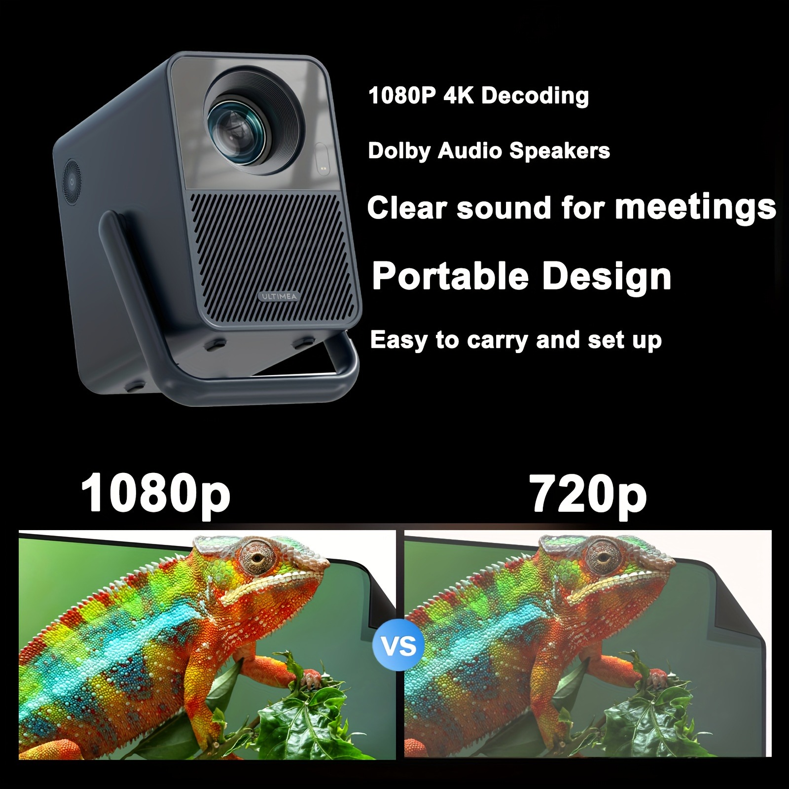 ULTIMEA 1000ANSI Office Projector with Android TV, Native1080P, 4K Decoding, Audio, WiFi Wireless 5.3, Portable Projector for Conference And Training, Office Projector for Phone, Projector for Movies On Wall with Battery, Portable Projector for Phone, Business Presentations, Home Theater, Modern Projector, Sleek Projector, Reliable Performance, Advanced Technology, Wireless Projector, Highresolution Lens, Business Professionals, Movie Enthusiasts - 图片 8