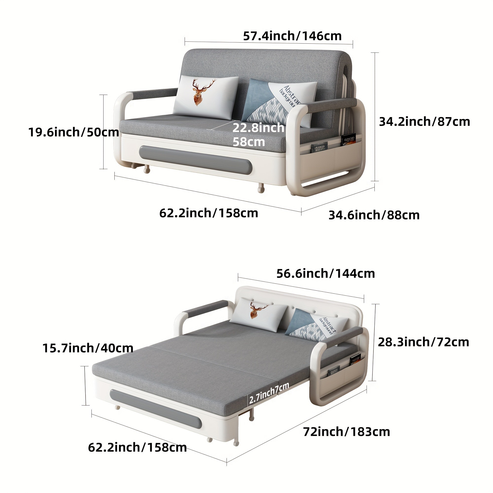Modern multifunctional folding sofa bed, double seat design with built-in storage space, suitable for living room/balcony/apartment use - 图片 5