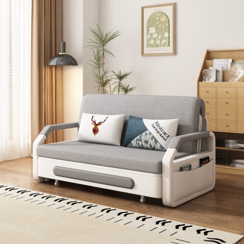 Modern multifunctional folding sofa bed, double seat design with built-in storage space, suitable for living room/balcony/apartment use - 图片 11