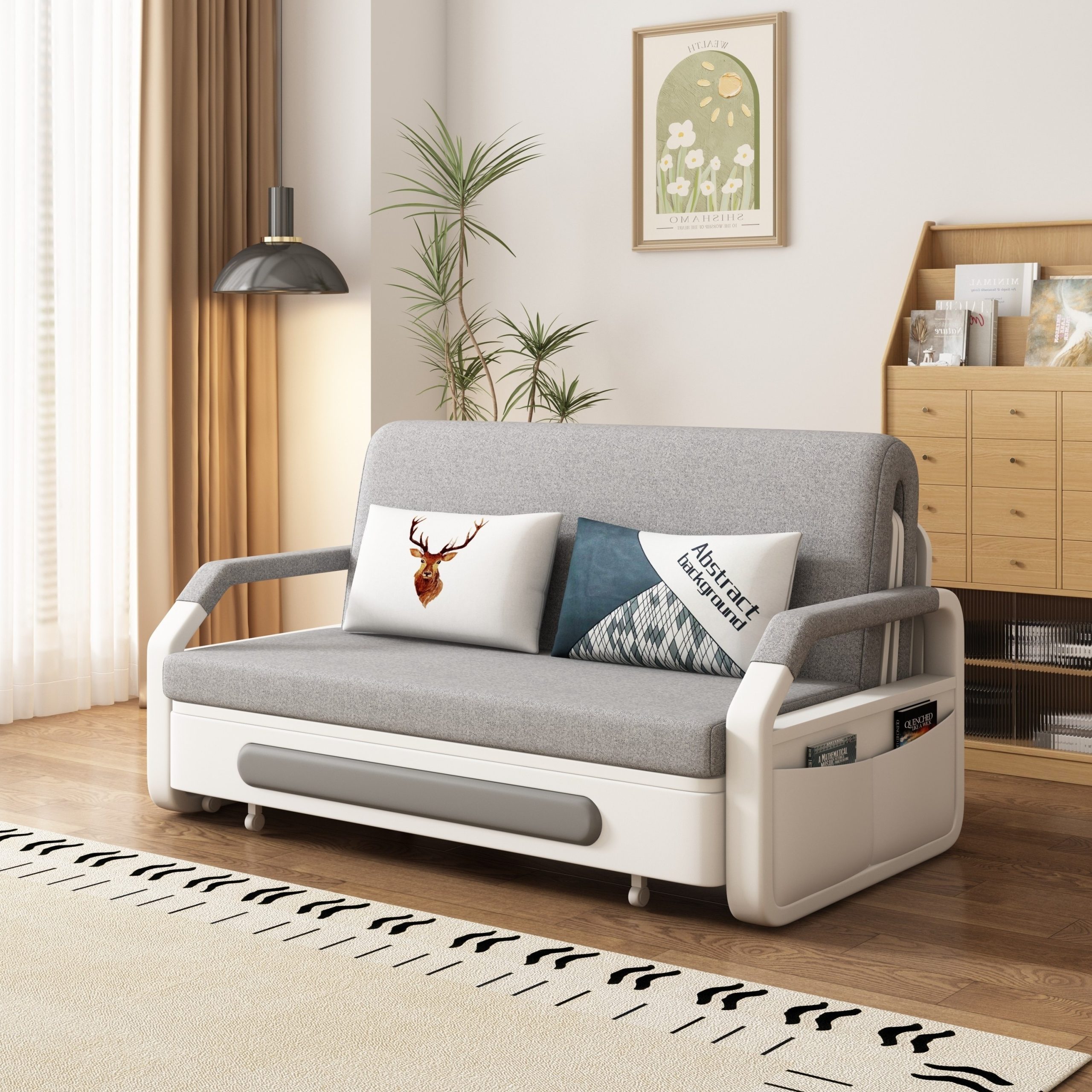 Modern multifunctional folding sofa bed, double seat design with built-in storage space, suitable for living room/balcony/apartment use - 图片 11