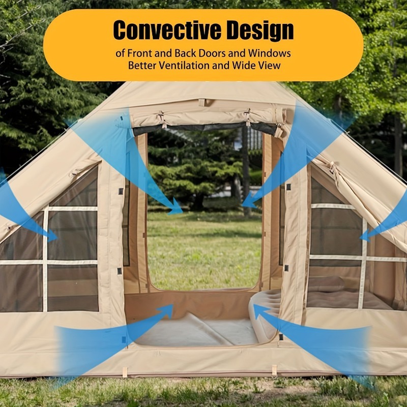 Inflatable Camping Tent With Pump, Glamping Tents, Easy Setup 4 Season Waterproof Windproof Outdoor Blow Up Tent, Luxury Cabin Tent With Mesh Windows & Doors Air Tents For Camping Adult - 图片 10