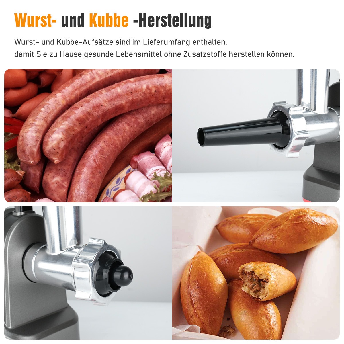 Electric Meat Grinder & Food Processor - Sausage Stuffer, Cookie Dough Mixer with 3 Stainless Steel Plates - Perfect for Home Kitchen - 图片 15
