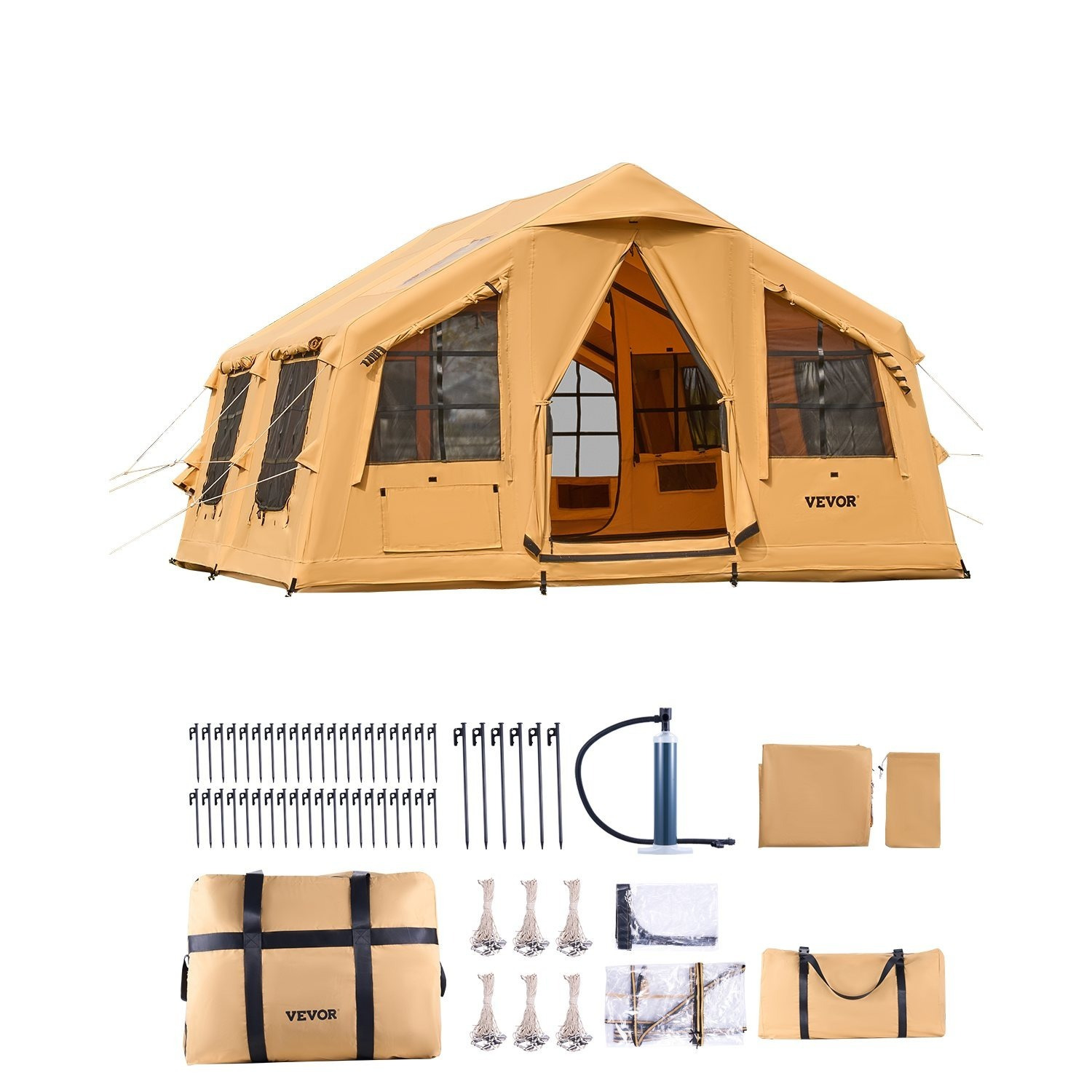 Inflatable Camping Tent With Pump, Glamping Tents, Easy Setup 4 Season Waterproof Windproof Outdoor Blow Up Tent, Luxury Cabin Tent With Mesh Windows & Doors Air Tents For Camping Adult - 图片 2