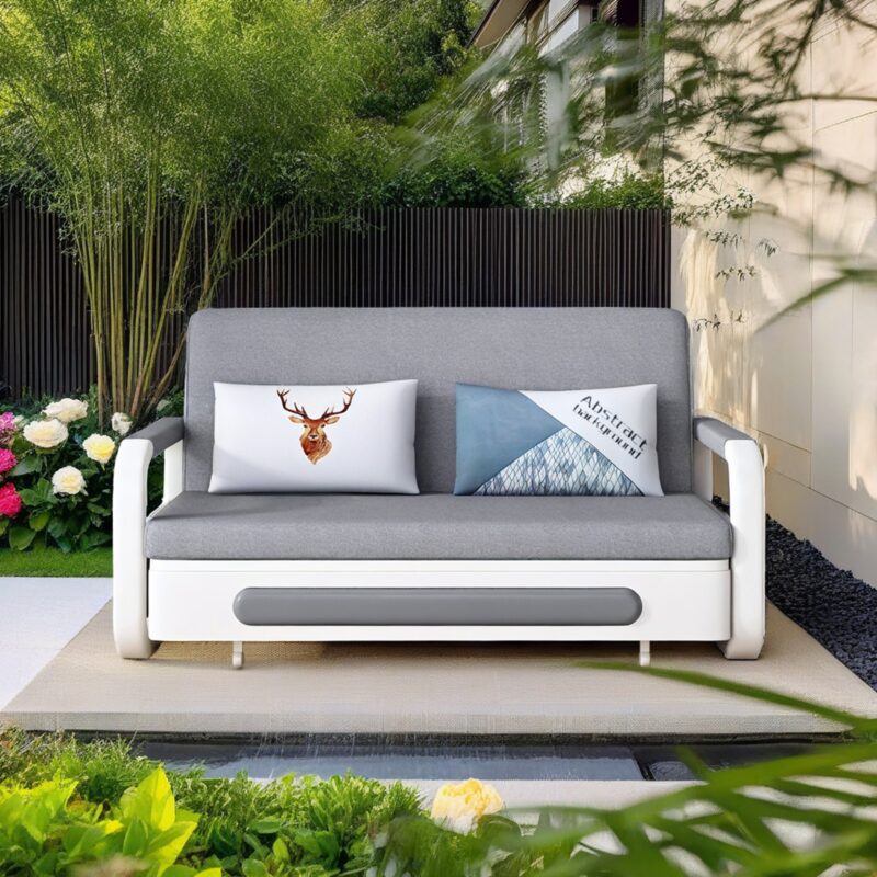 Modern multifunctional folding sofa bed, double seat design with built-in storage space, suitable for living room/balcony/apartment use - 图片 4
