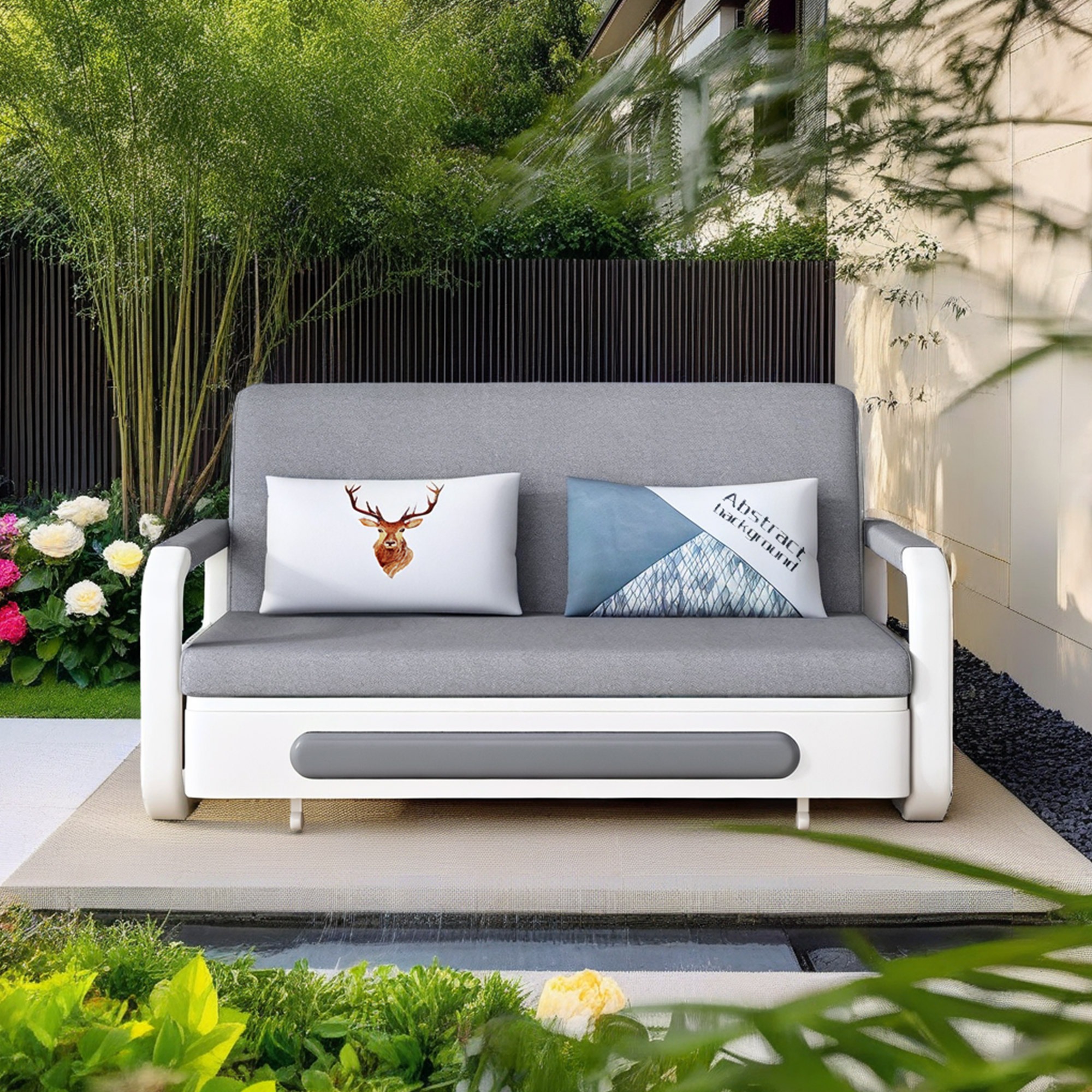 Modern multifunctional folding sofa bed, double seat design with built-in storage space, suitable for living room/balcony/apartment use - 图片 4