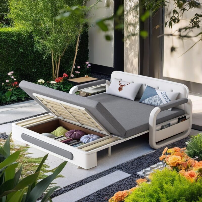 Modern multifunctional folding sofa bed, double seat design with built-in storage space, suitable for living room/balcony/apartment use - 图片 3