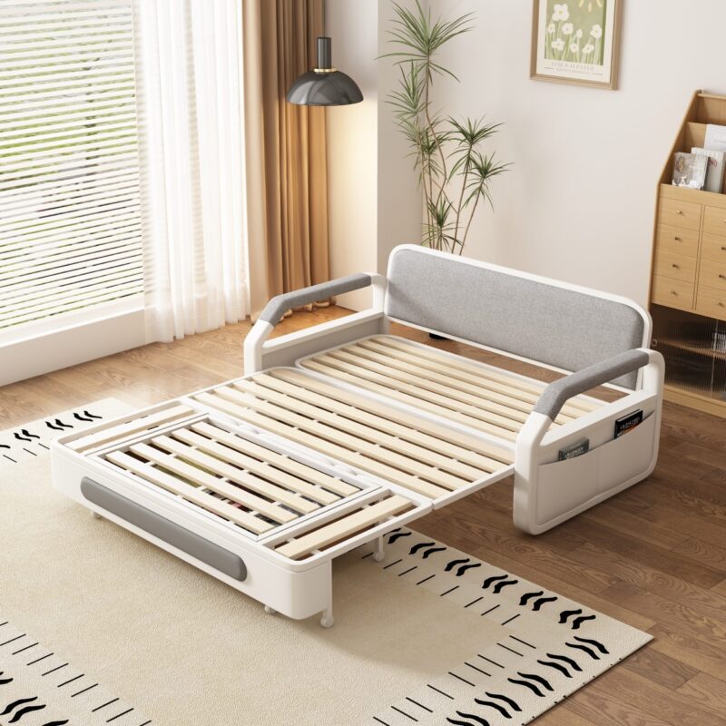 Modern multifunctional folding sofa bed, double seat design with built-in storage space, suitable for living room/balcony/apartment use - 图片 12