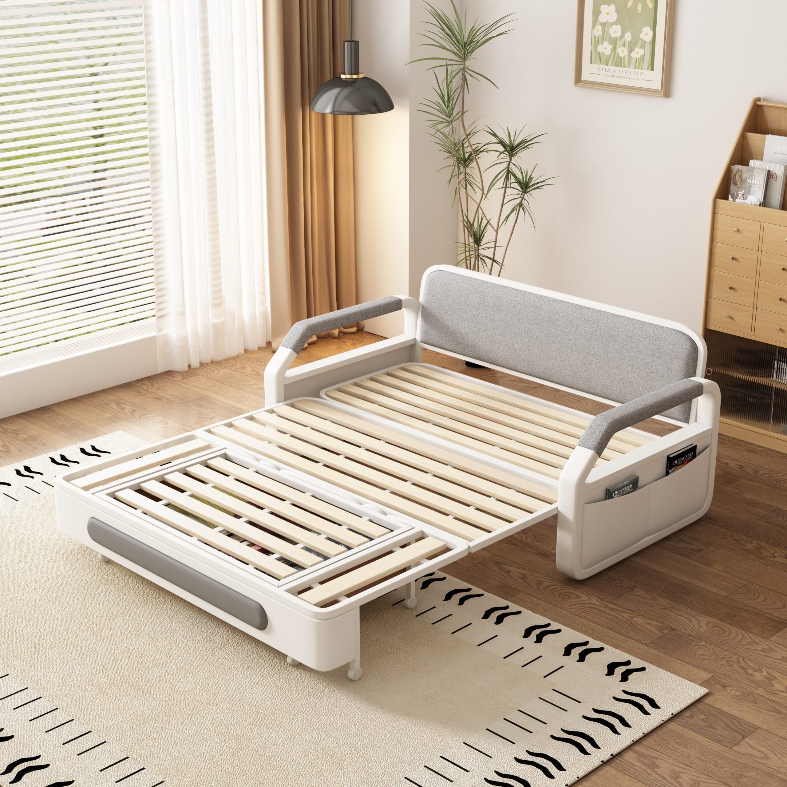 Modern multifunctional folding sofa bed, double seat design with built-in storage space, suitable for living room/balcony/apartment use - 图片 12