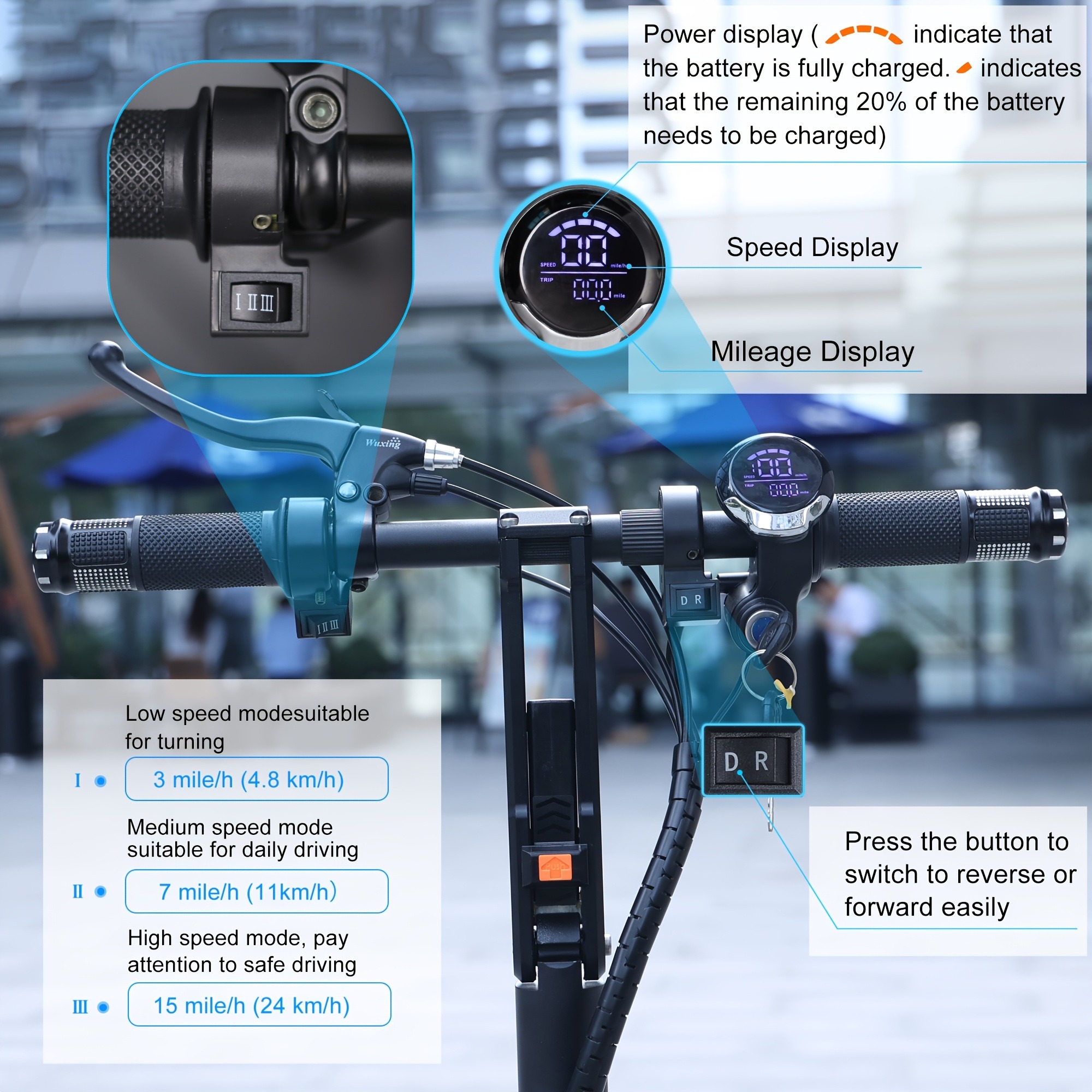 TopMate Electric Scooter, 8 Inch 3 Wheel Foldable Trike with Adult Seat, Lightweight Electric Scooter with Removable 36V 7.8AH Battery And Reverse Function - 图片 2
