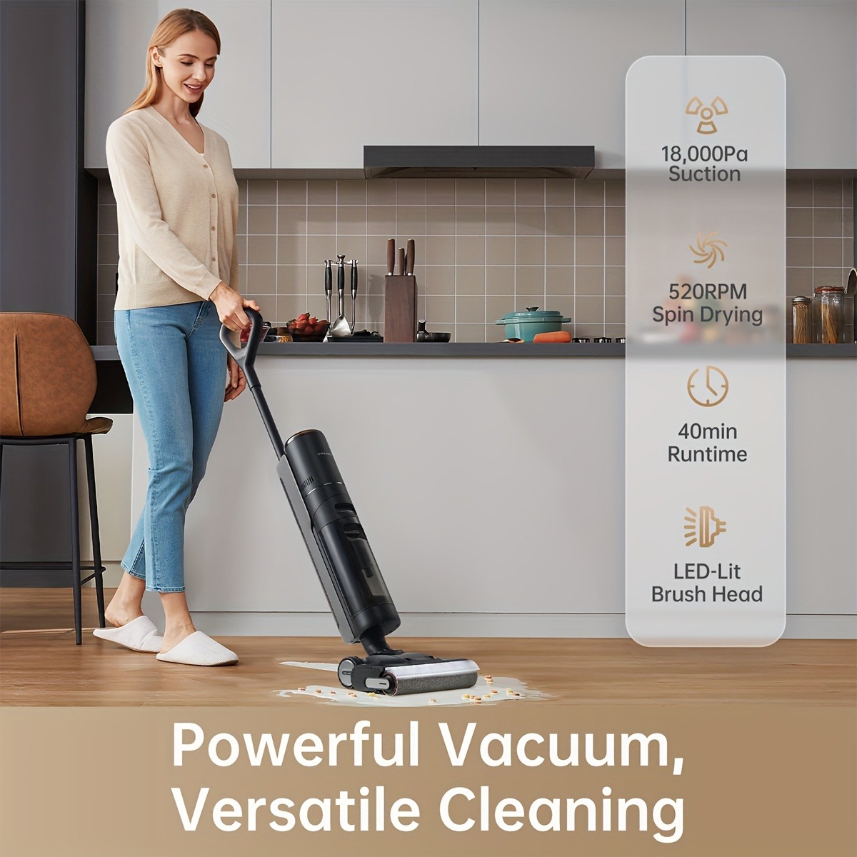 Dreame H13 Pro Wet Dry Vacuum Cleaner, Smart Floor Cleaner Vacuum Mop For Hard Floors, 140°F Brush Wash, Hot Air & Dual Rotation Self-Cleaning, GlideWheel Power System, Great For Sticky Messes
