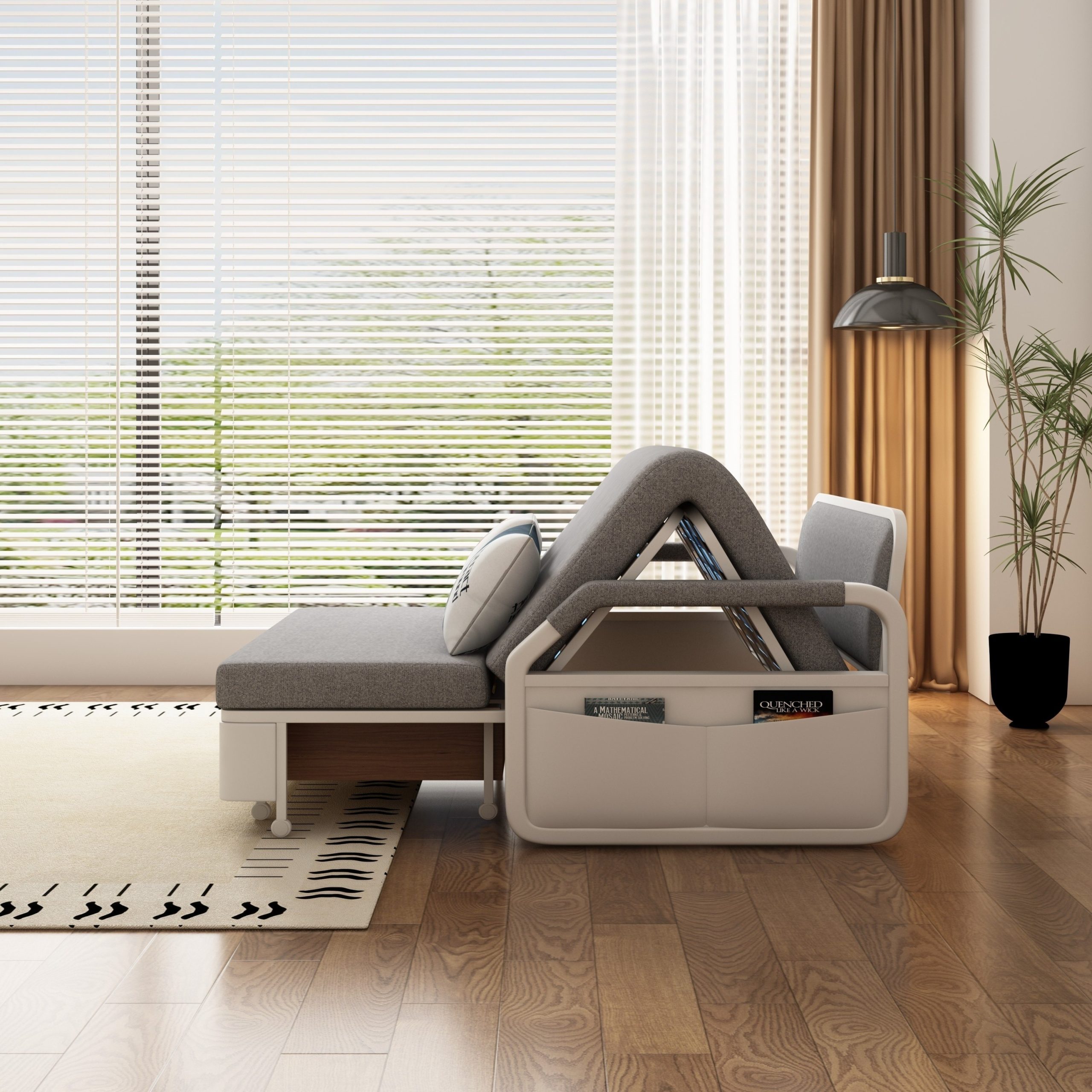 Modern multifunctional folding sofa bed, double seat design with built-in storage space, suitable for living room/balcony/apartment use - 图片 13