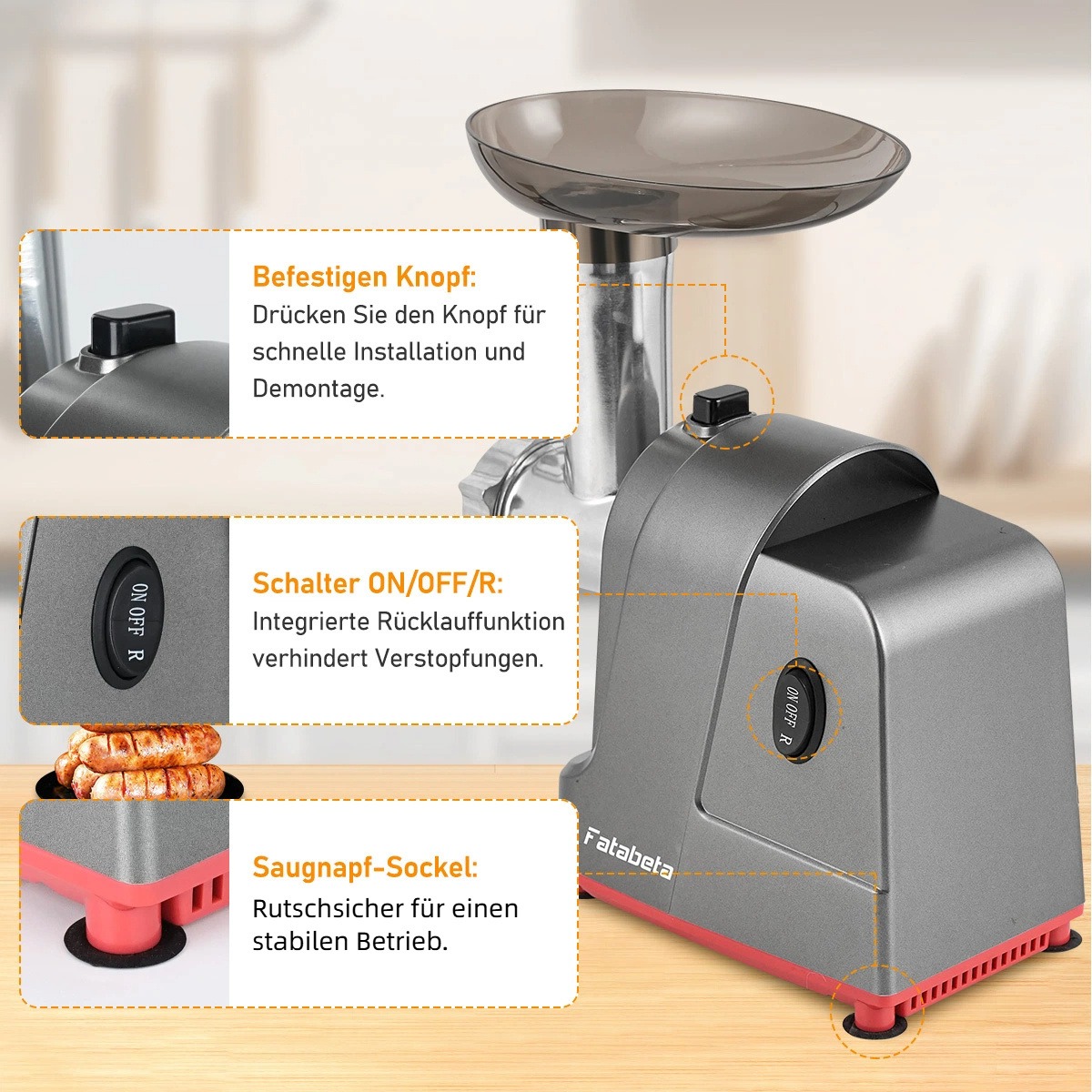 Electric Meat Grinder & Food Processor - Sausage Stuffer, Cookie Dough Mixer with 3 Stainless Steel Plates - Perfect for Home Kitchen - 图片 12
