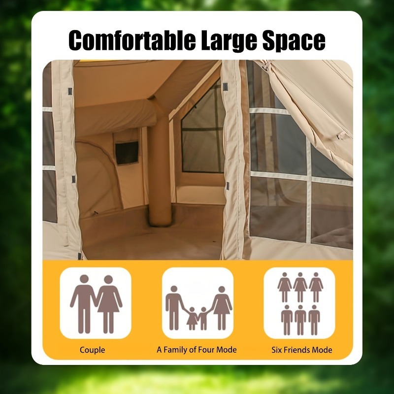 Inflatable Camping Tent With Pump, Glamping Tents, Easy Setup 4 Season Waterproof Windproof Outdoor Blow Up Tent, Luxury Cabin Tent With Mesh Windows & Doors Air Tents For Camping Adult - 图片 7