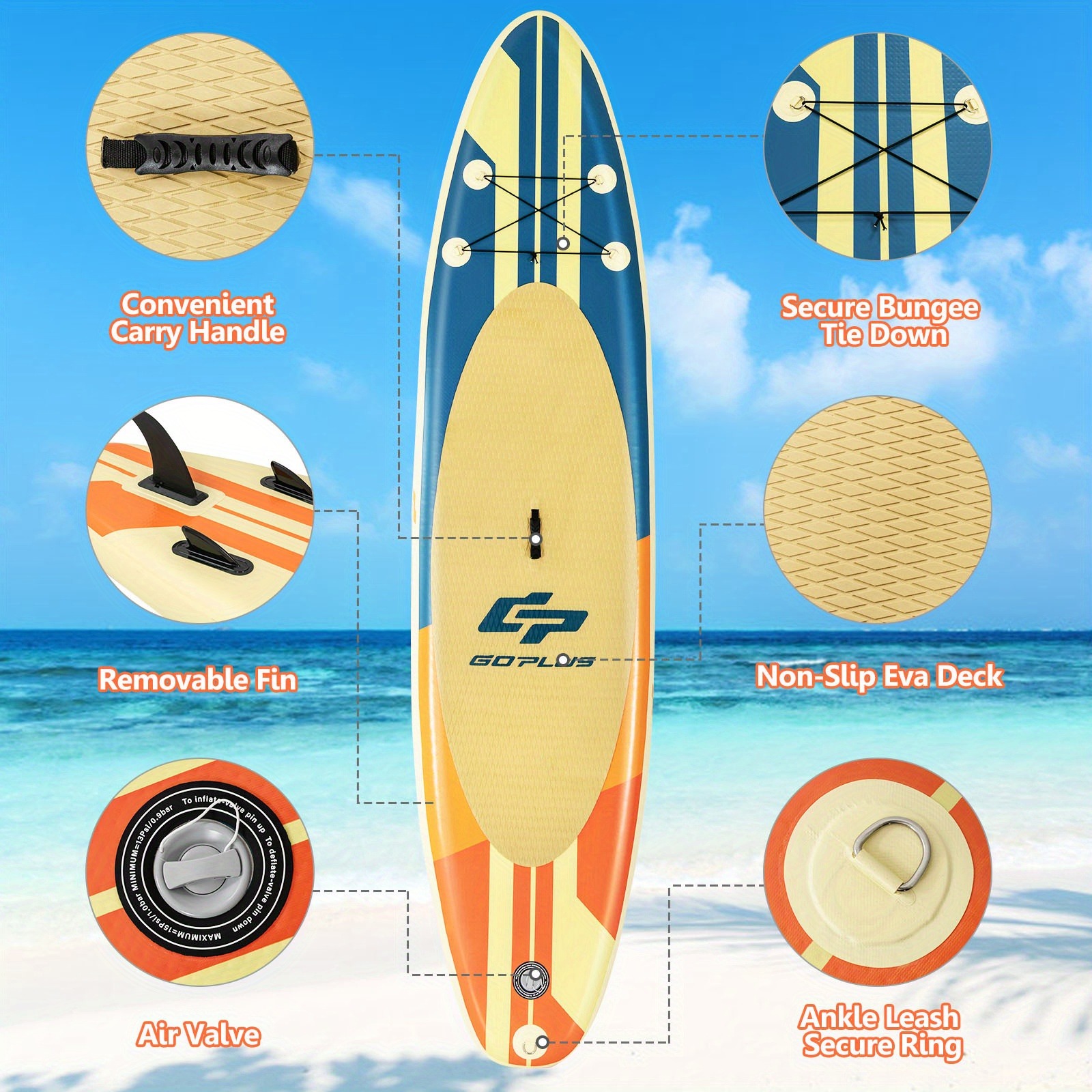 MULTIGOT 11" Inflatable Stand-Up Paddle Board Surfboard with Aluminum Paddle, Carry Bag, and Accessories - Durable Multi-Color PVC, Non-Slip EVA Deck, Adjustable Fins for All Skill Levels - 图片 9