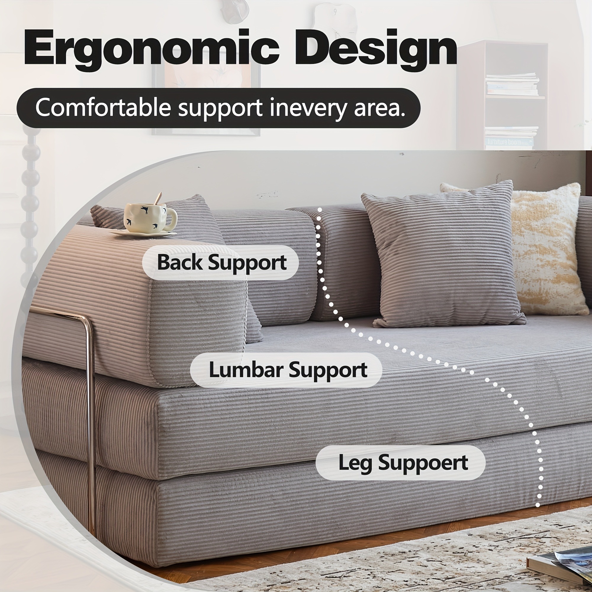 78.8'' Foldable Sofa Bed - 4-in-1 Convertible Sleeper Sofa with Memory Foam Cushioning, Space-Saving Floor Couch with Pillow Back Support & Armrests - 图片 10