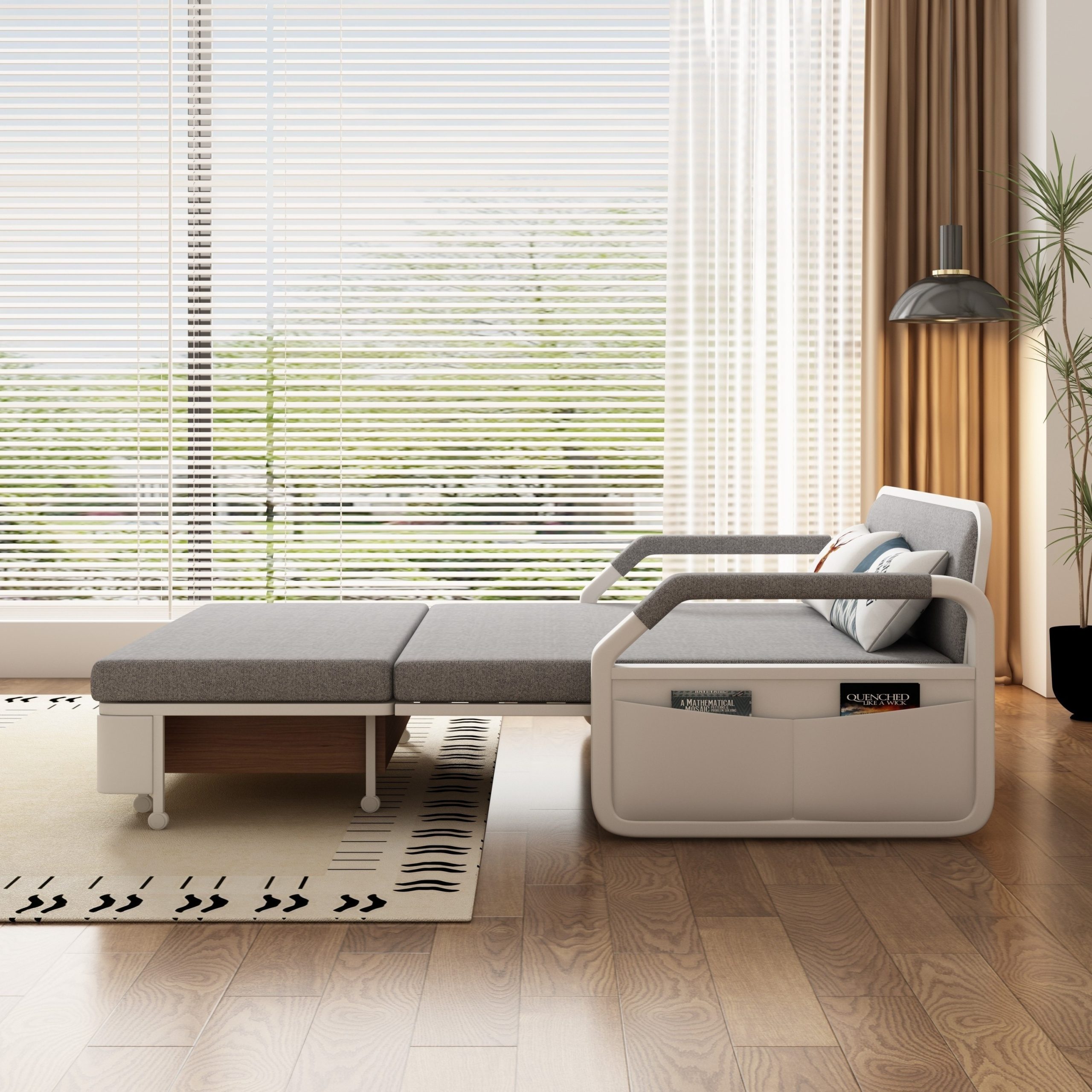Modern multifunctional folding sofa bed, double seat design with built-in storage space, suitable for living room/balcony/apartment use - 图片 14